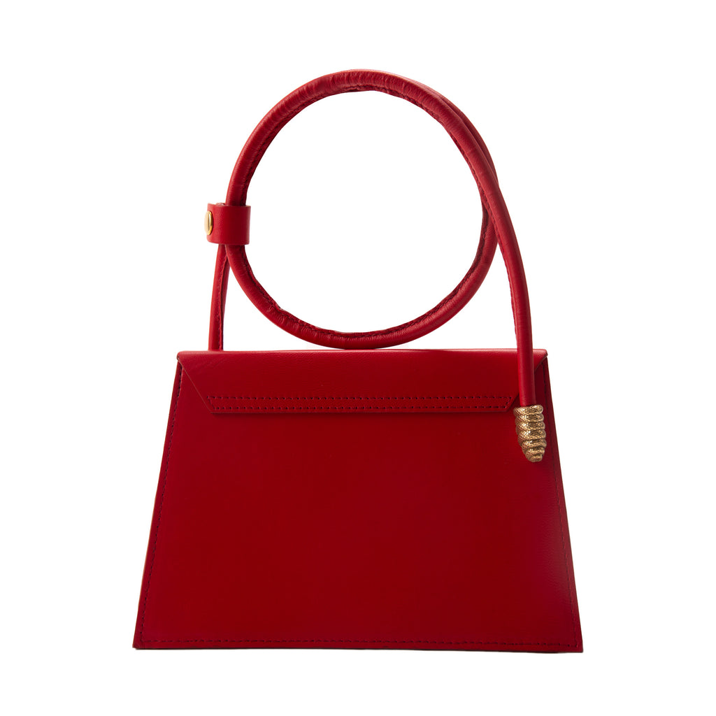 Luxury Italian Leather Red Handbag with Metal Snake Accent Details