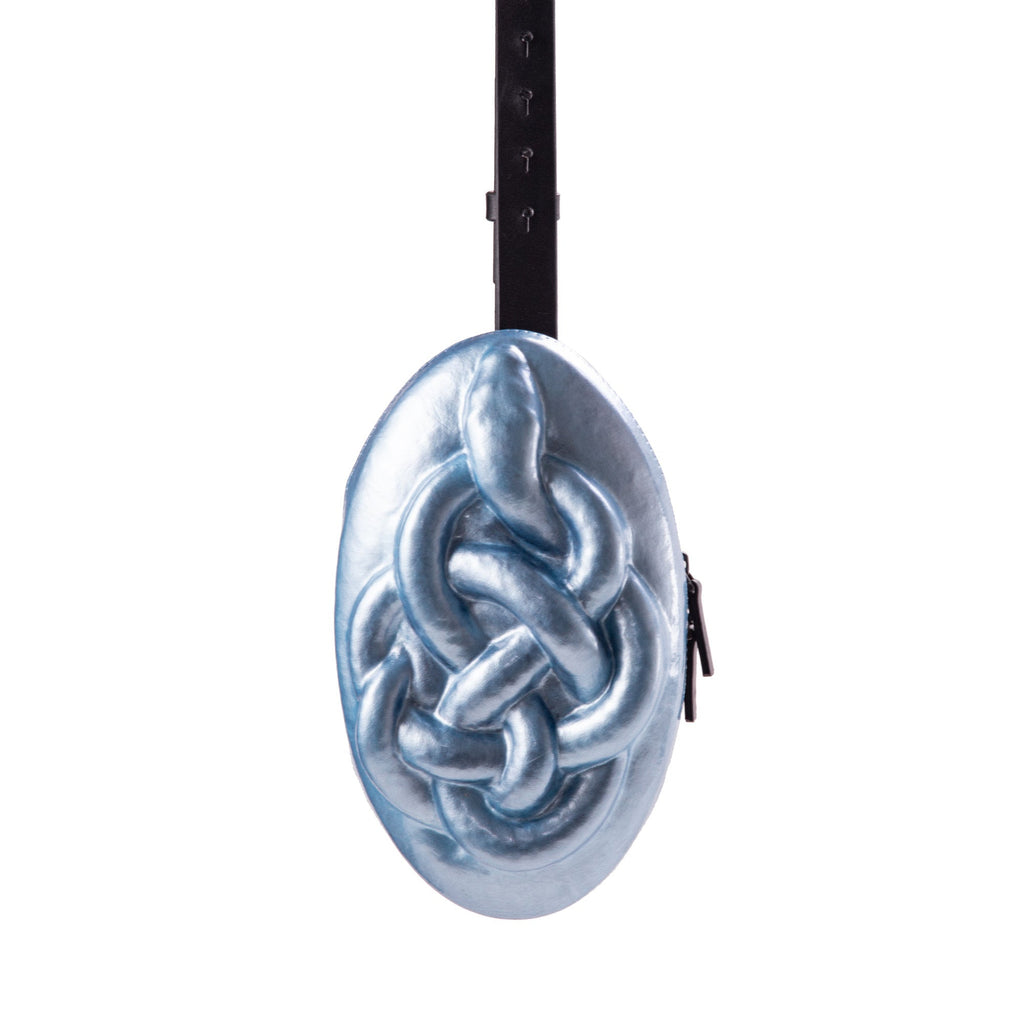 Light Blue Metallic Knotted Snake Bag
