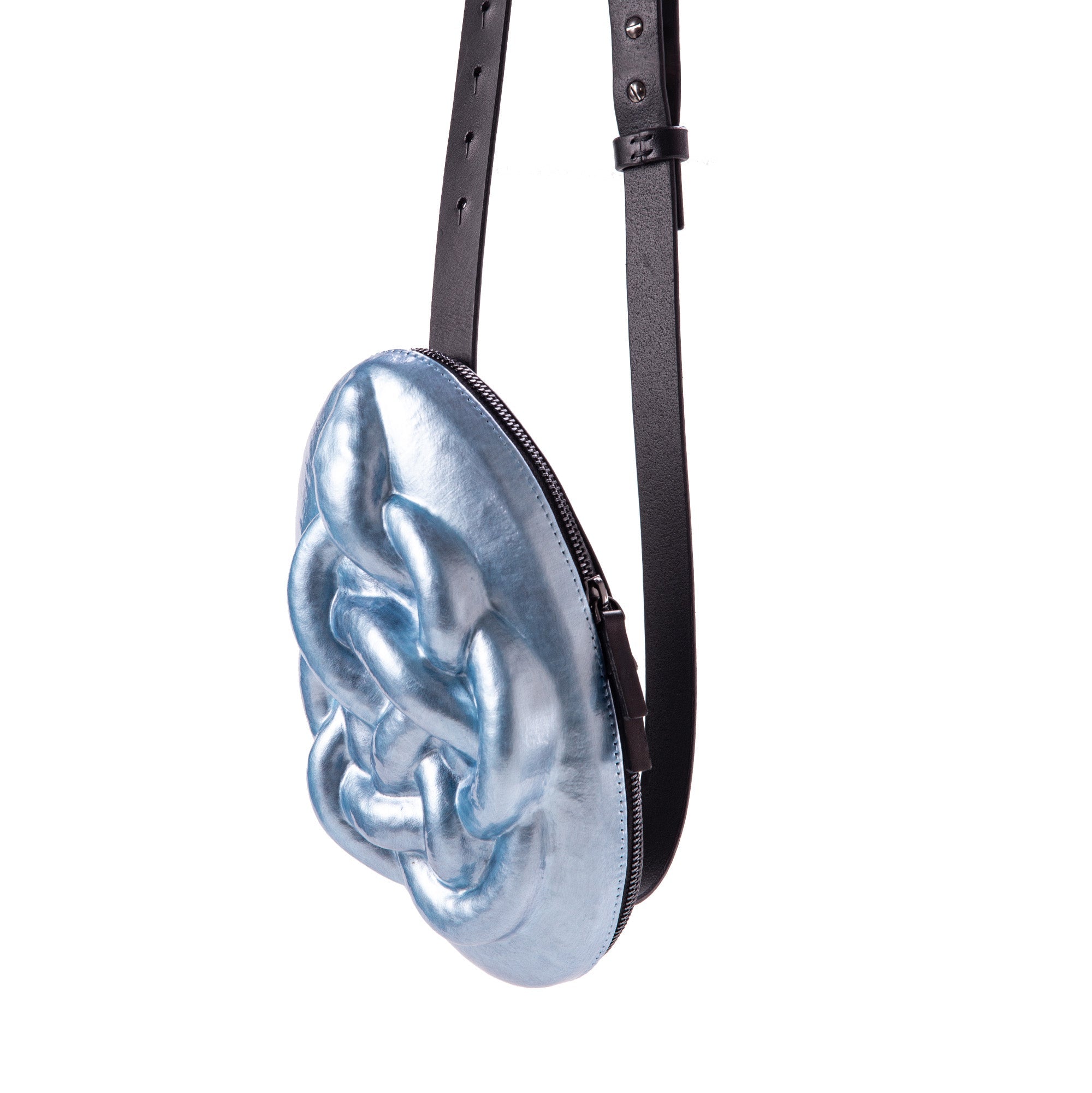 Light Blue Metallic Knotted Snake Bag